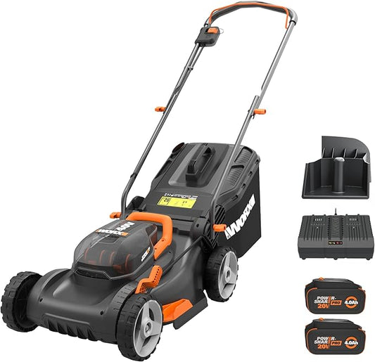 WORX 40V 17" Cordless Lawn Mower for Small Yards, 2-in-1 Electric Mower Cuts Quiet, Compact & Lightweight Push Lawn Mower with 7-Position Height Adjustment – 2 Batteries & Charger Included