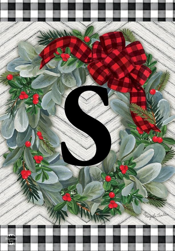 Briarwood Lane Winter Wreath Monogram Letter S Garden Flag