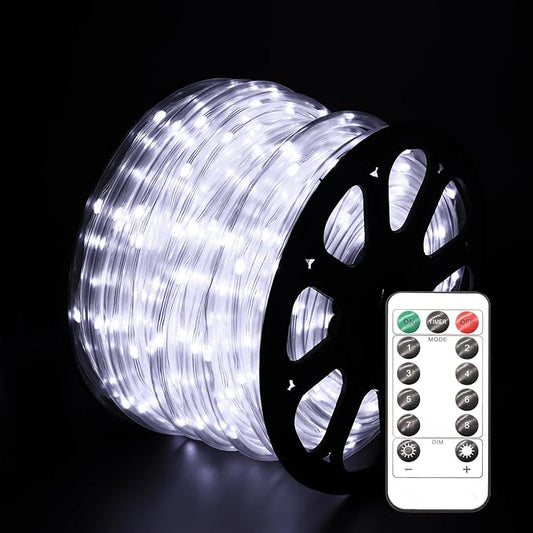 LED Rope Lights for Outside 20Ft Waterproof Led Rope Lighting 86 LEDs 110V 8 Modes Remote Control Timer Led Strip Light for Indoor Outdoor Party Holiday Garden Decoration (White)