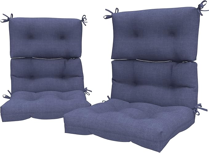 LVTXIII Patio Tufted High Back Seat Cushion Set of 2 Outdoor Rocking Chair Cushions, Replacement Adirondack Chair Cushion with Ties for Garden Balcony Chairs Use, 44” L x 22” W, Navy Textured