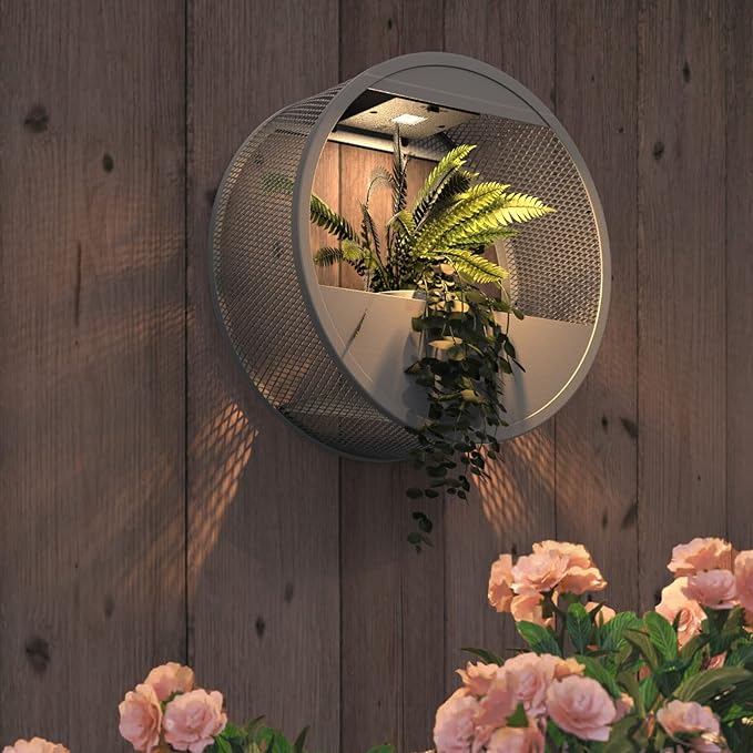 Grand patio Outdoor Circular LED Solar Hanging Wall Sconce Planter, with Dusk to Dawn Sensor Decor Wall Lighting for Garage Doorway Patio Yard, Cement Grey (S-Round)
