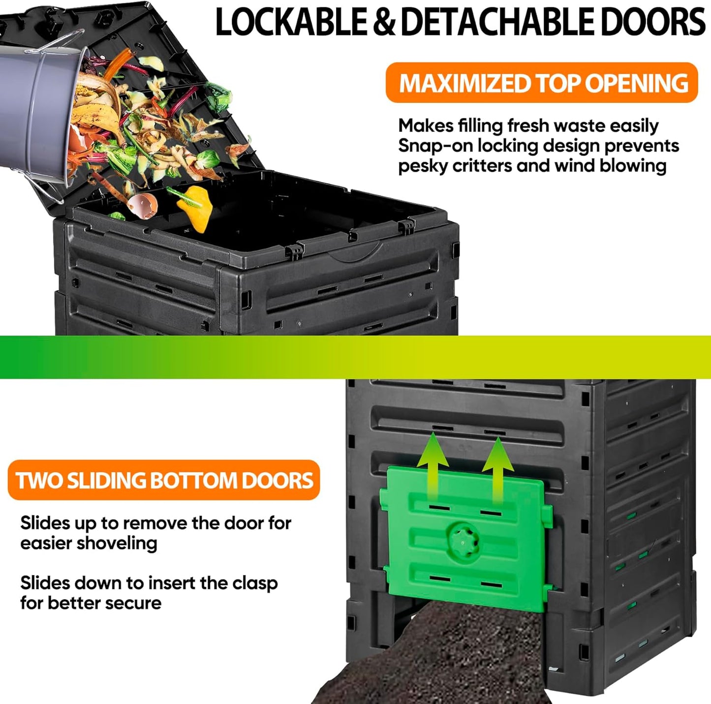 F2C Compost Bin Outdoor Composter BPA Free Material -120 Gallon (450L) Large Compost Bin Aerating Outdoor Compost Box Easy Assembling, Lightweight, Fast Creation of Fertile Soil, Black