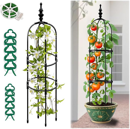 Trellis for Climbing Plants Outdoor 1Pcs Garden Obelisk, Metal Pipe Tomato Cage Cucumber Rose Flower Vegetable Grape Round Vine Tall Plants Trellis,Plants Support Stakes Potted Garden Tower Indoor