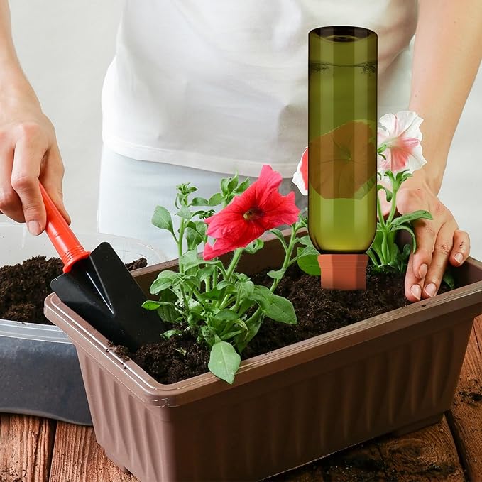 6 Sets Plant Watering Devices Include Terracotta Self Watering Spikes and 26 oz Plastic Bottles, Slow Release Vacation Insert Automatic Plant Waterer Device (Blue Green and Terracotta)