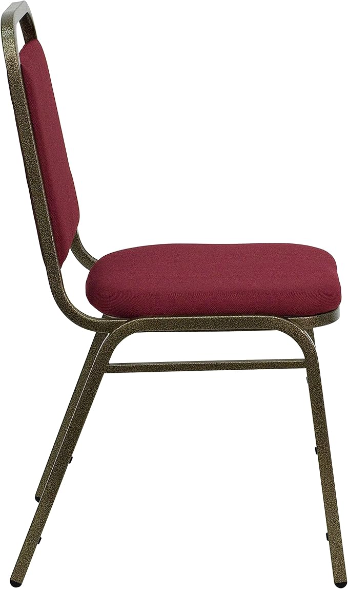 EMMA + OLIVER Trapezoidal Back Fabric Upholstered Stackable Banquet Chair, Multipurpose Stacking Chair with Padded Seat and Back, Burgundy/Gold