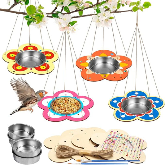 Fennoral 4 Pack Bird Feeder Kits for Kids Make Your Own Bird Feeders Wooden Art and Craft for Girls Boys Ornaments DIY to Paint Craft for Spring Garden Outdoor Decoration Summer Activities Project