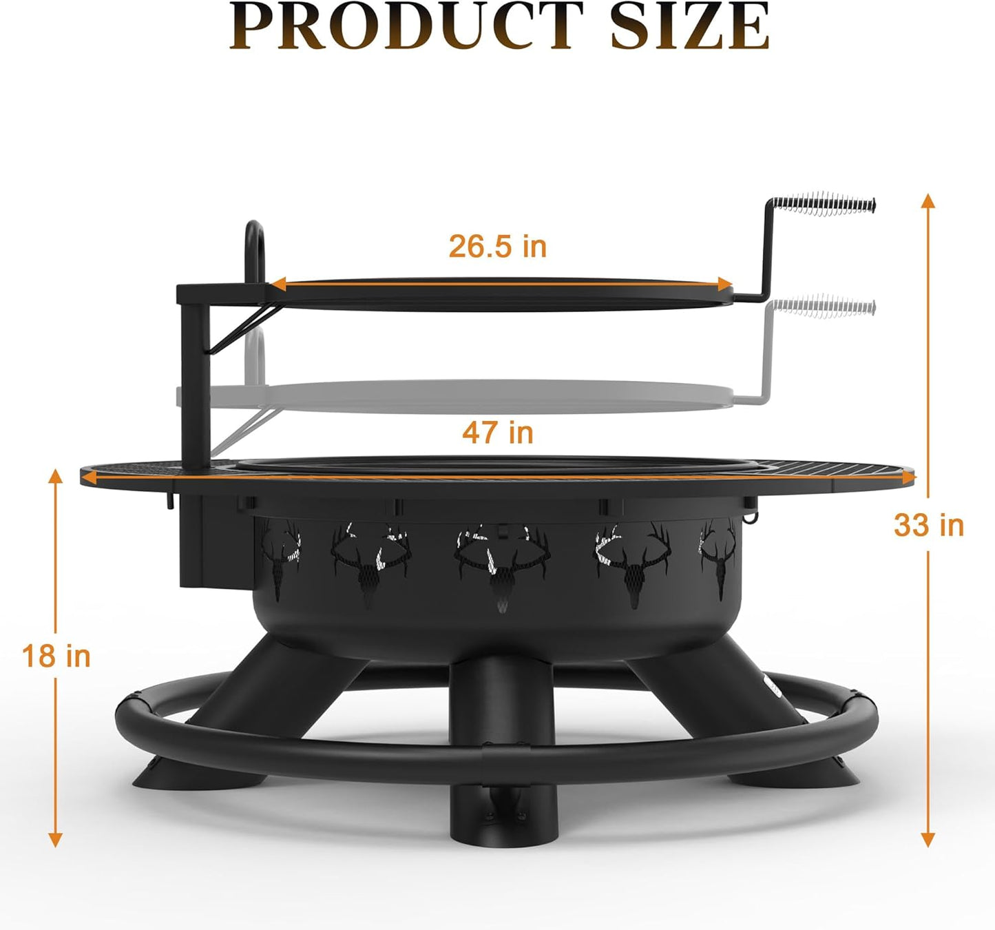 BALI OUTDOORS Fire Pit with Poker, Outdoor Fire Pit Extra Large, Wood Burning Firepits for Outside with Grill, 47 inch