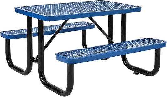 Global Industrial 4' Rectangular Expanded Metal Picnic Table, 48" L x 62" W,Blue