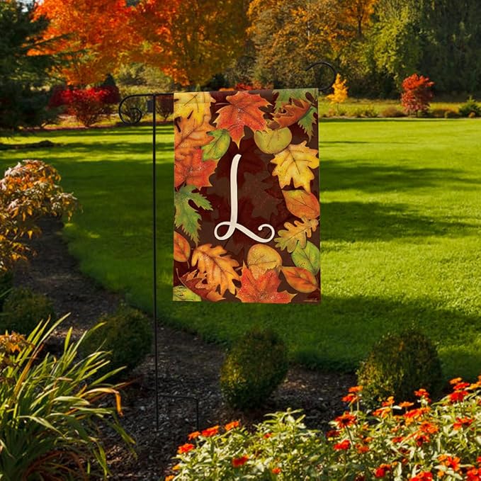 Briarwood Lane Fall Leaves Monogram Letter L Garden Flag