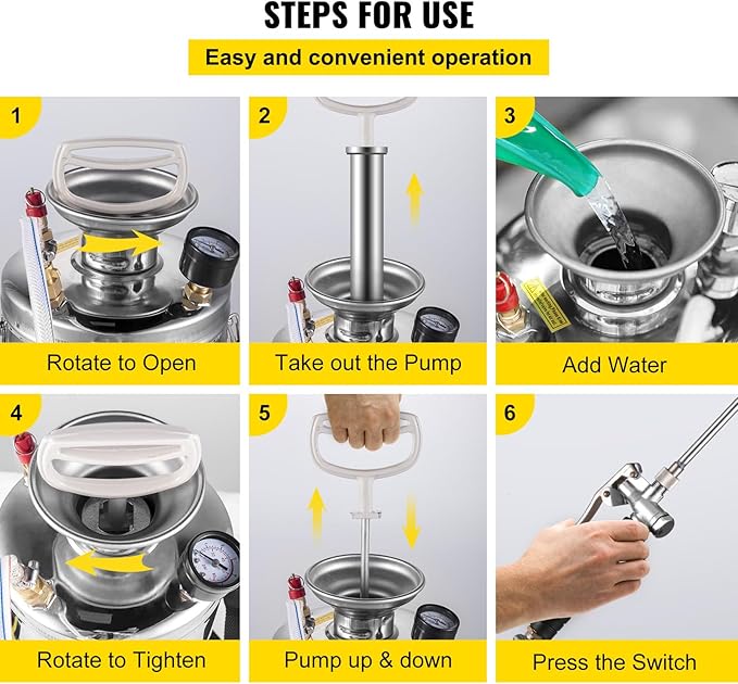 Happybuy 2 Gallon Stainless Steel Sprayer, 20" Wand & 3FT Reinforced Hose, Hand Pump Sprayer with Pressure Gauge, Safety Valve & Adjustable Nozzle, Weed Sprayers for Lawn, Gardening &Sanitizing1