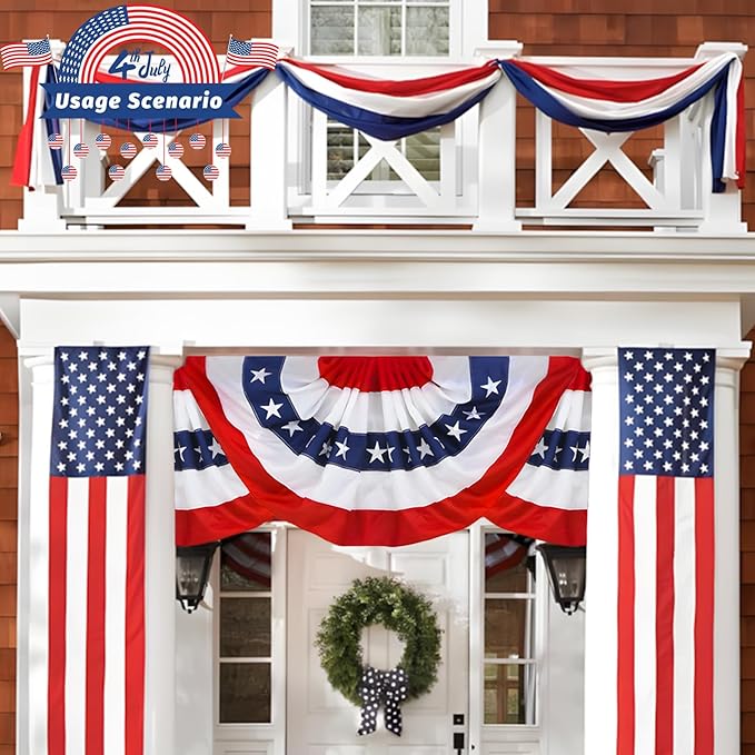 2x20 Ft Red White and Blue Banner Decorations 3 Pack,4th of July Banners for Outside,Bunting Flags for Independence Day,Labor Day,Veterans Day,Memorial Days