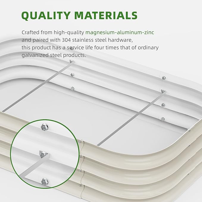 DaisyVibe Raised Garden Bed Kit, Planter Raised Garden Boxes Outdoor, Oval Large Metal Raised Garden Beds for Vegetables Flowers (White, 6.5ftx2ftx1ft)