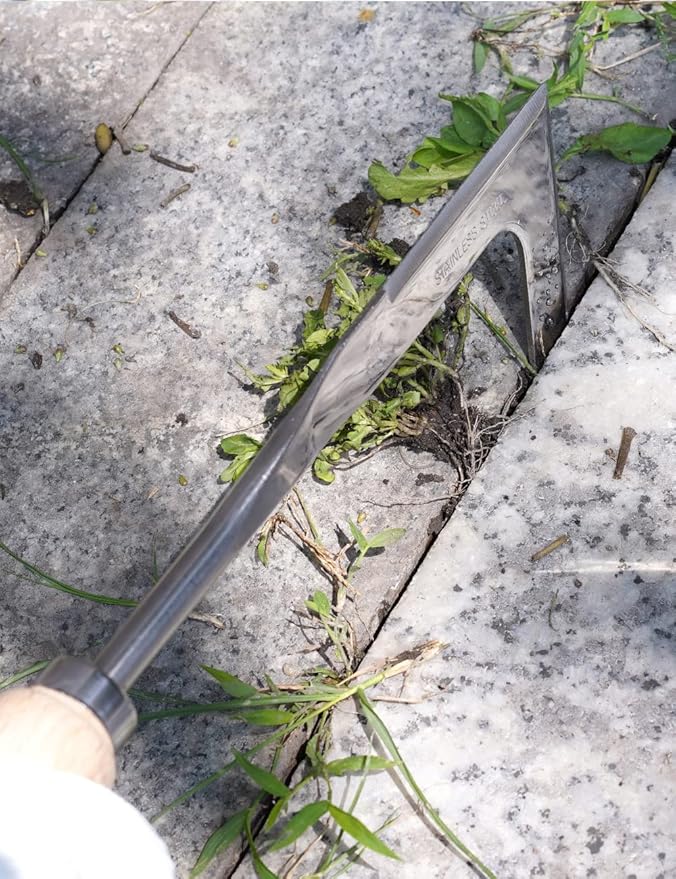 2 Pack Weed Puller, Manual Hand Weeder Paver, Stainless Steel Crevice Weeding Digger Tool, Paving Brick Moss Removal, L-Shape Gardening Crack Sickle for Sidewalk, Patio, Lawn Edger and Driveway