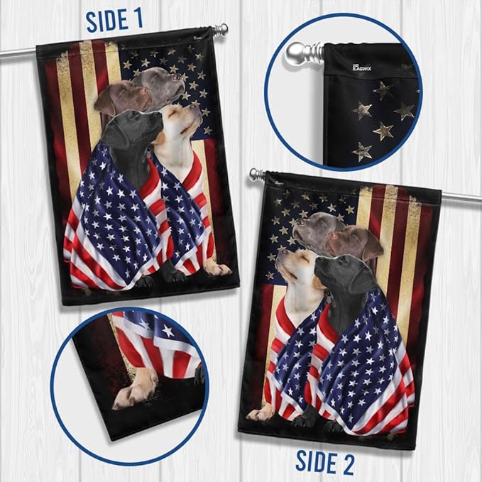 FLAGWIX Patriot American Dog Flags - Four Labrador Retriever Dogs Double Sided Flag - 4th of July Decorations for Home, Outside, House Flag 30x40 Heavy Duty Canvas, Decorative Indoor Outdoor Flag