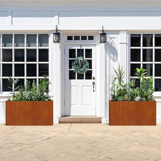 Co rten Steel Planter 36X15X15 inch Large Rectangular Planter Box Rustic Style Flower Box for Porch, Patio, Garden, Commercial Décor, Rusty
