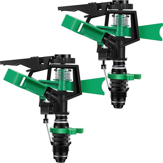 1/2 Inch Plastic Impact Sprinklers Adjustable 0 Degree to 360 Degree Pattern Plastic Sprinkler Head for Garden Watering Supplies (2 Pieces)