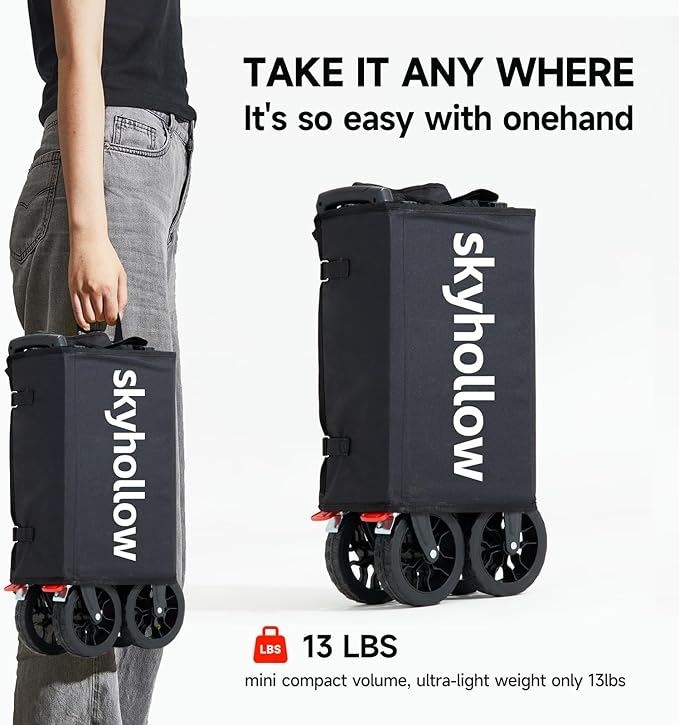 Collapsible Wagon Cart with Wheels Foldable,Folding Beach Wagons Carts Foldable for Grocery Shopping Camping Garden Fishing Sports