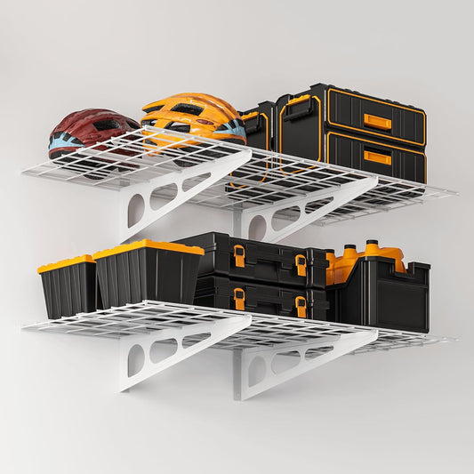 2x4 ft Garage Shelving, 2-Pack Wall-Mounted Shelves for Garage, Kitchen, Pantry Storage, 400 lbs Total Load Capacity Wall Shelving, White