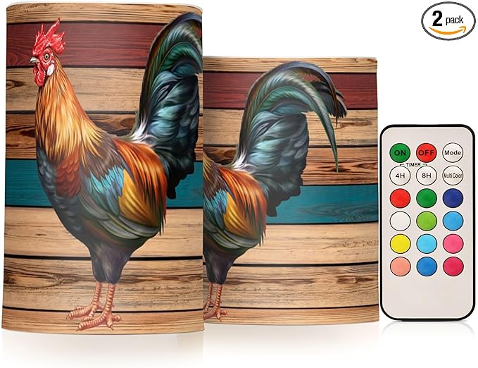 Flickering Flameless Candles, Rooster LED Candles with Remote Timer, Set of 2 Battery Operated Candle for Valentine Wedding Birthday
