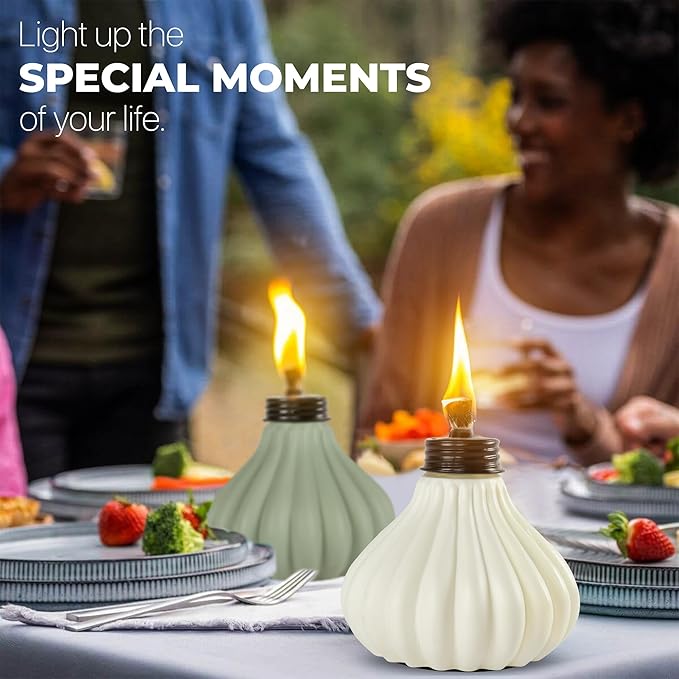 Deco Window Pack of 4 Table Torch for Indoor Outdoor Citronella Oil Tabletop Ceramic Lamp Landscape Multicolored Lantern with Fiberglass Wick & Cap for Garden Patio Yard Party Decor Light