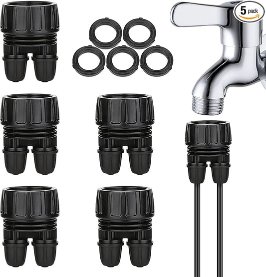 Drip Irrigation Hose Connectors,1/4 Inch Drip Irrigation Tubing x 3/4 FHT Swivel Lock Barbed Dual Hose Adapter, Convert 3/4" Garden Hose to 1/4" Drip Irrigation Parts-5 Pack