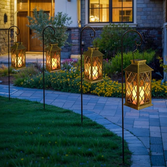 2Pack 11" Outdoor Solar Lanterns Waterproof Garden Patio Lantern Lights Flickering Candle Mission for Outside, Party, Yard, Lawn, Mothers Day Gifts Garden Gifts for Mom Women (Antique Green Bronze)