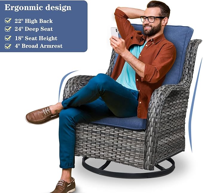 4 Piece Patio Furniture Set - Outdoor Glider Bench with Swivel Rocker Chairs and Coffee Table, High Back Small Outdoor Conversation Furniture Sets for Deck Sunroom Balcony Backyard