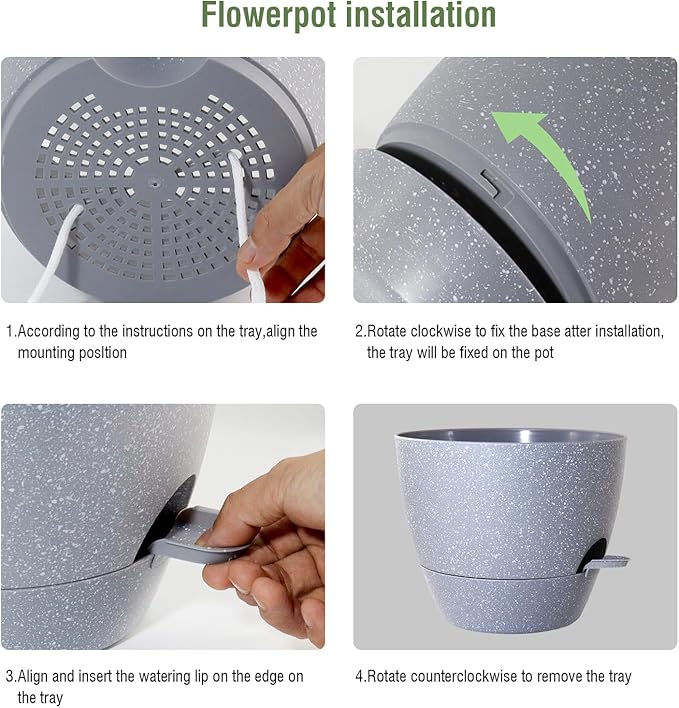 Big Self Watering Pots 12/10/9 inch, Planter, Plant Pots with Mesh Drainage Holes for Indoor Outdoor Garden Plants, Plastic Flower Pots with Removable Deep Reservoir, Speckled Grey