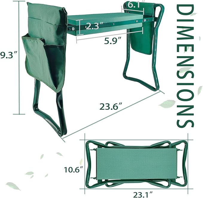 Foldable Garden Kneeler and Seat with 2 Gardening Tool Pouches Multiuse Bench with Soft Kneeling Pad,Gardening Gifts for Women Men Gardener Parent Elders Christmas