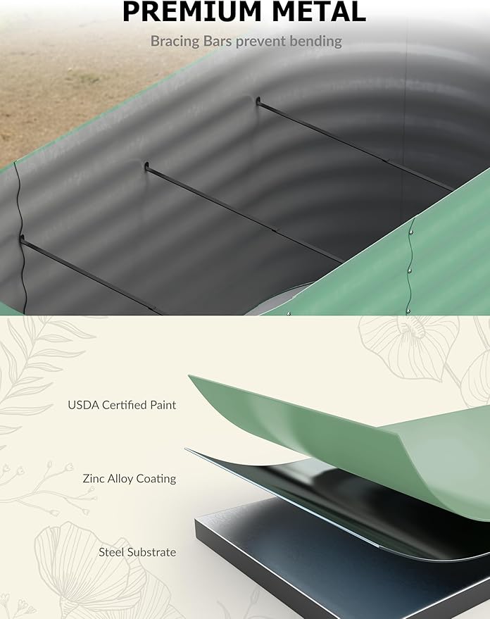 8x4x2ft Raised Garden Bed,Galvanized Raised Planter Boxes Outdoor with Easy Assembly, Large Garden Bed for Vegetables, Fruits, Flower,Raised Garden Bed,Green