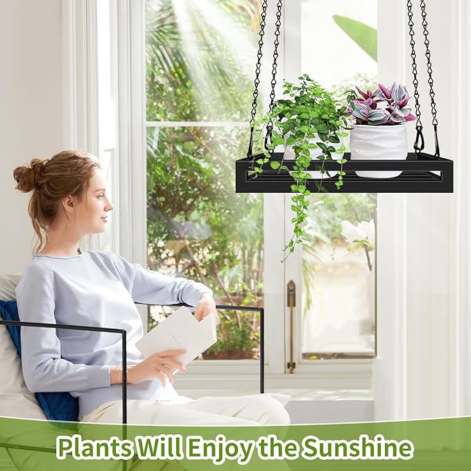 Hanging Planter for Indoor Outdoor Plants, 16'' Heavy Duty Metal Plant Hanger Indoor, Large Hanging Plant Holder Plant Shelf for Garden Home Ceiling Window Decor