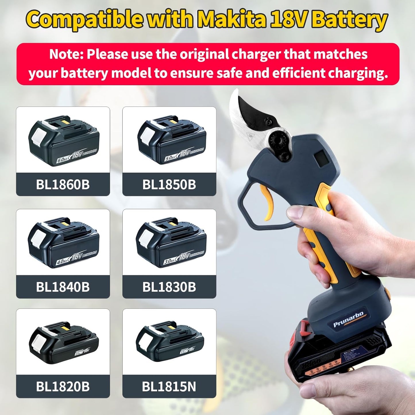 Electric Pruning Shears Cordless 40mm 4000mAh Batteries, Compatible with Makita 18V Battery Powered Pruner 1.6'' Electric Secateurs Branch Cutter Professional Garden Tool for Tree Trimming