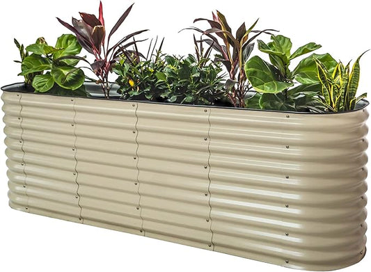 Vego Garden 32" Extra Tall Oval Metal Raised Garden Bed Kit - 9 in 1 Modular Planter Box for Vegetables, Flowers, Fruits - Pearl White