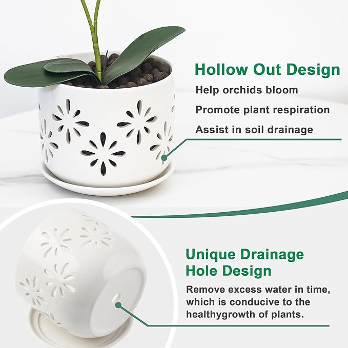 EFISPSS Orchid Pot-5+6 Inch,Ceramic Drainage Orchid Pots with Holes, Enhance Good Ventilation and Drainage,Orchid Pots Indoor/Outdoor Plants or Repotting
