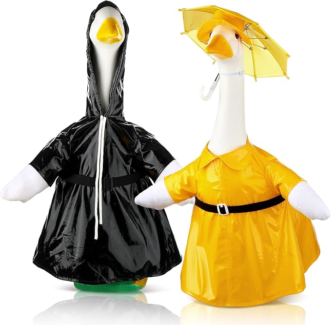 Frienda 2 Set Porch Goose Outfits Clothes 23 Inch Garden Raincoat Flag Bee Fishing Style Goose Costume for Lawn Patio Valentine's Day Decor