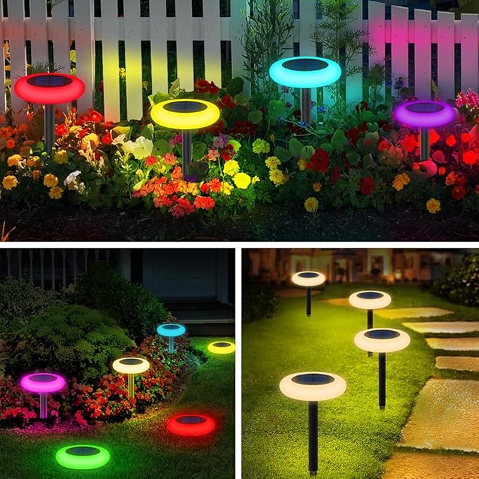 Colorful Solar Colorful Solar Lights Outdoor, Color Changing Solar Lights with Remote, Colorize Pathway Lights Solar Garden Lights for Landscape Walkway Patio Yard Pool