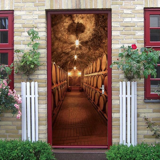3D Door Stickers Murals - Peel and Stick Wine Cellar Theme - Removable PVC Waterproof Door Poster for Bedroom & Living Room - 37.4" x 78.7"