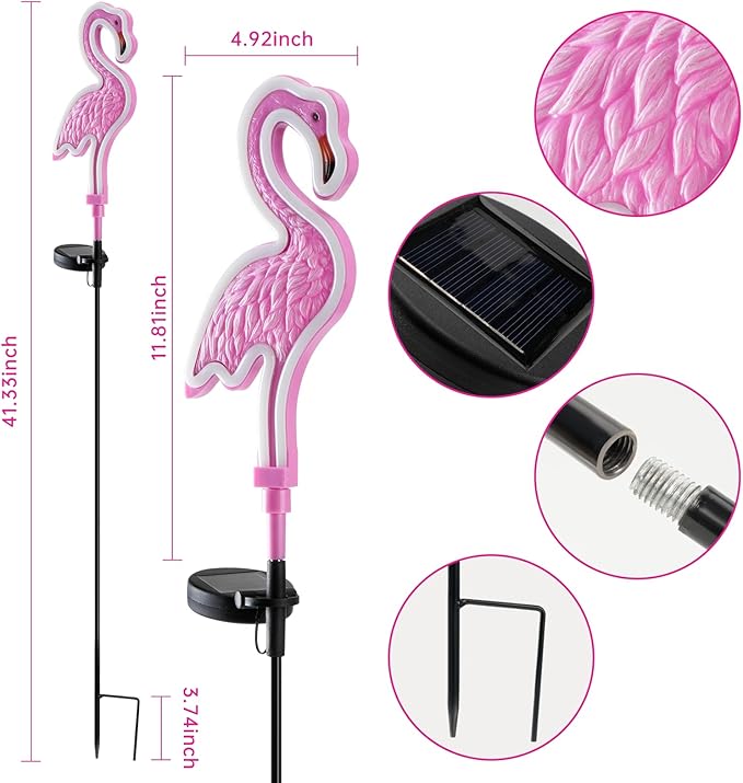 Flamingo Solar Lights Outdoor Decor,Solar Pink Flamingos Outdoor for Yard Decorations, Pink Neon Solar Flamingo Garden Lights for Outside,Pathways,Patio, Lawn, or Landscaping Decor(2Pack)