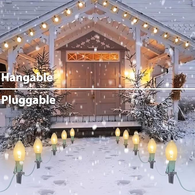 Christmas Pathway Lights Outdoor, 38Ft Outdoor Christmas Decorations with 25 C9 Warm White Christmas Pathway Stakes Lights, Connectable Christmas Walkway Lights for Yard Lawn Sidewalk Driveway Garden