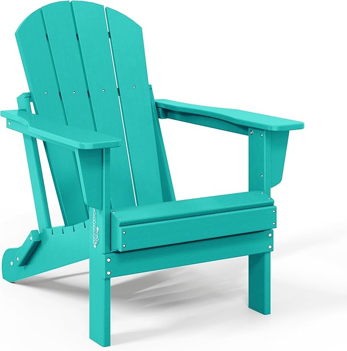 Westin Outdoors Laguna WO Outdoor Adirondack Folding Patio Chairs 8 PCS Set Retro Beach Aesthetic for Backyard, Lawn, Patio, Deck, Garden, Weather Resistant Polyethylene Plastic Lounger (Turquoise)