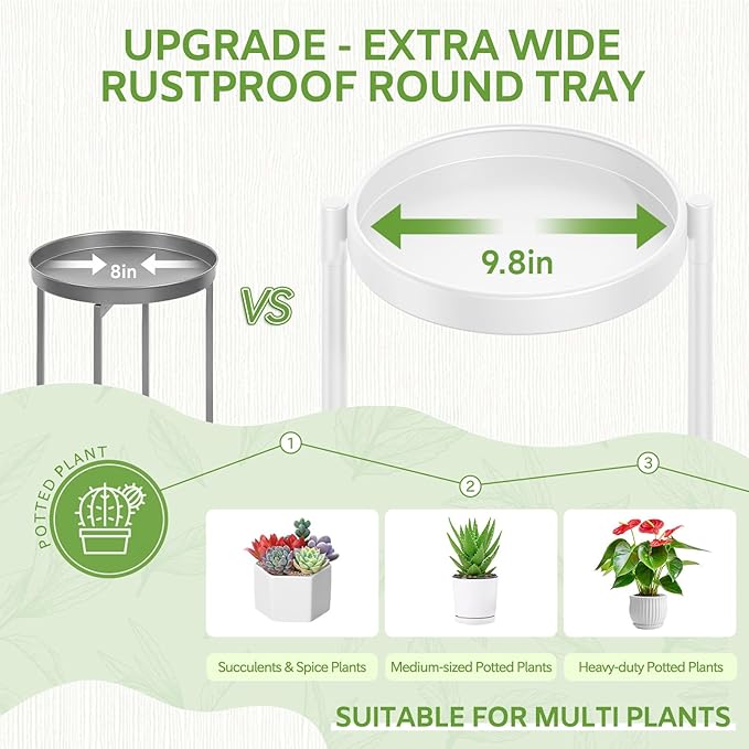 iDavosic.ly 6 Tier Large Plant Stand Indoor with 10 Inch Wide Tray, Tiered Corner Metal Outdoor Flower Display Holder Shelf, Folding Tall Rack for Patio Porch Living Room, White