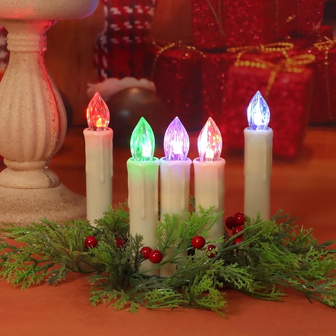 Colorful Christmas Tree Candle Lights Battery Powered Remote Control LED Taper Candles with Clips Electric Fake Candles for Halloween Garden Holiday Wedding Parties Decor (30 PCS,Colorful)