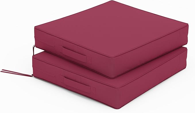 Patio Chair Cushions 17 X 16 X 3 Inch Waterproof Outdoor Seat Cushions for Patio Furniture, Outdoor Sofa Couch Pads with Ties & Handle, Set of 2, Fuchsiared