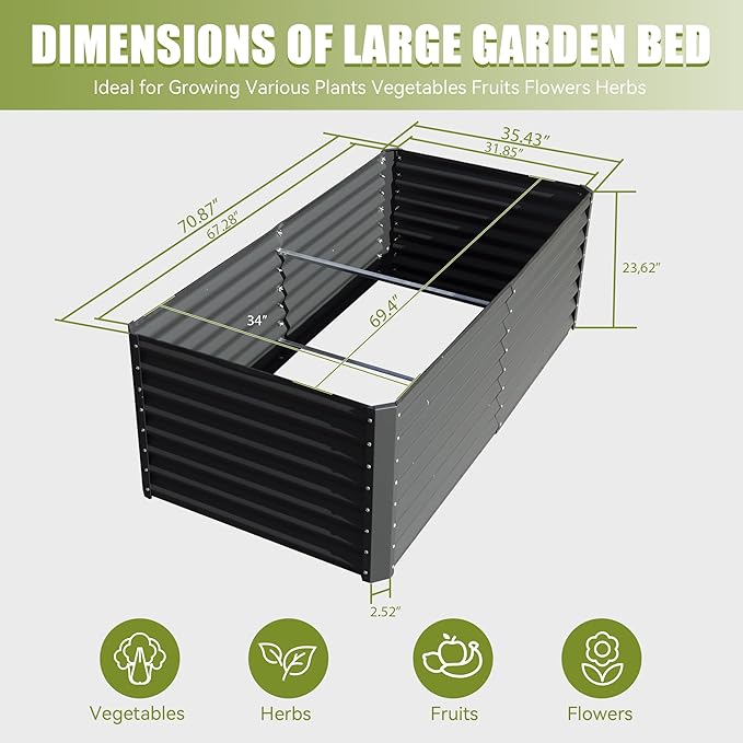 Domi Galvanized Raised Garden Bed, Outdoor Planter Garden Boxes Large Metal Planter Box for Gardening Vegetables Fruits Flowers, Dark Grey (6x3x2ft)