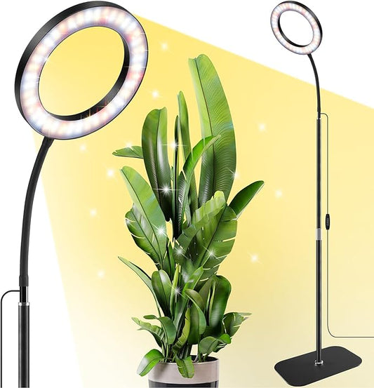 One Head Grow Lights for Indoor Plant Full Spectrum, Plant Lights for Indoor Growing with 3/9/12 Timer, 5 Dimmable Levels,Height Adjustable 16.5''-61",Strong Base for Large Plants Happy Light