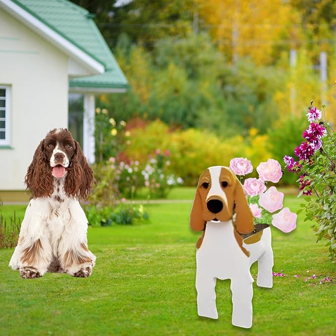 Brown and White Cocker Spaniel Dog Planter Plant Pots,Cute Garden Dog Flower Planter,Dog Planters Birthday Gifts for Women,Office,Indoor/Outdoor Decor（9.45 * 9.17 * 13.39in）