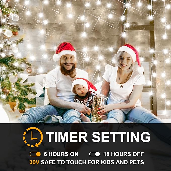 49FT 450LED F8 Upgraded Waterproof Christmas Lights with Memory & Timer - 8 Modes, Perfect for Outdoor, Roof, Home & Wedding Decorations