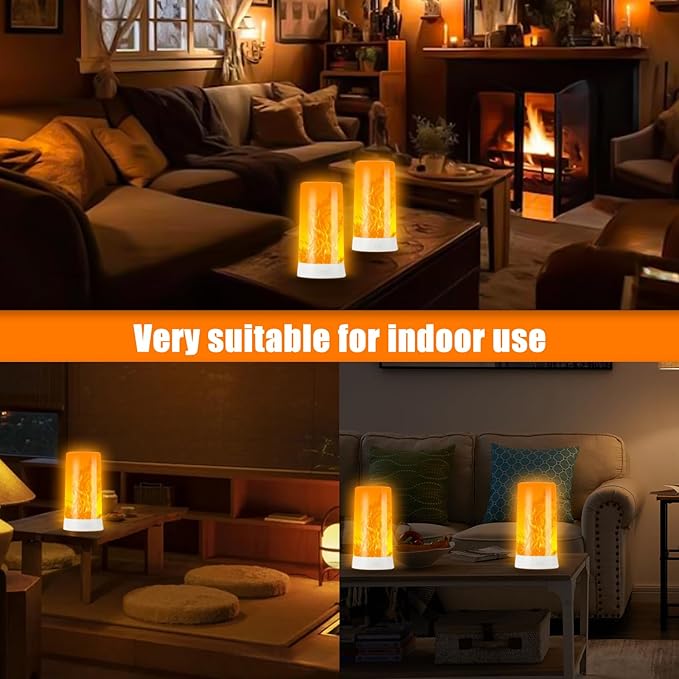 Bestview LED Flame Lights with Remote & Timer,4 Modes USB Rechargeable Battery Operated Fire Flickering Flameless Candles Campfire Table Lamp for Halloween,Christmas,Indoor&Outdoor Decoration (2 Pack)
