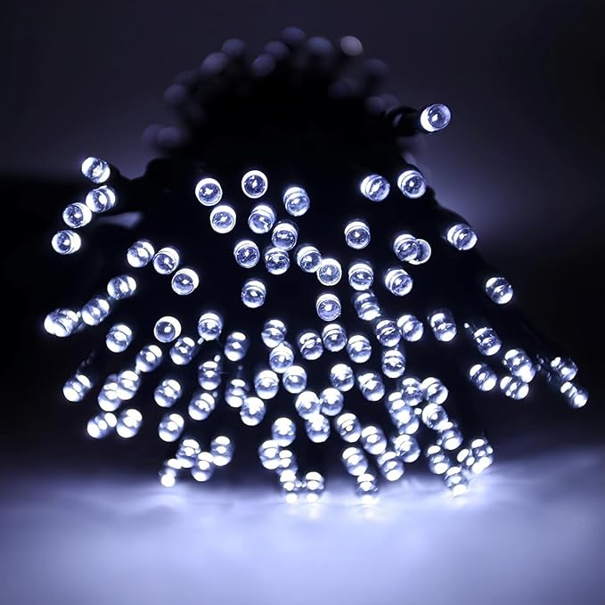 EEW 2-Pack 200 LED Solar String Lights for Outside, Solar Christmas Lights with 8 Lighting Modes, Waterproof Green Wire Solar String Lights Outdoor for Tree Xmas Party Garden Decorations (Cool White)