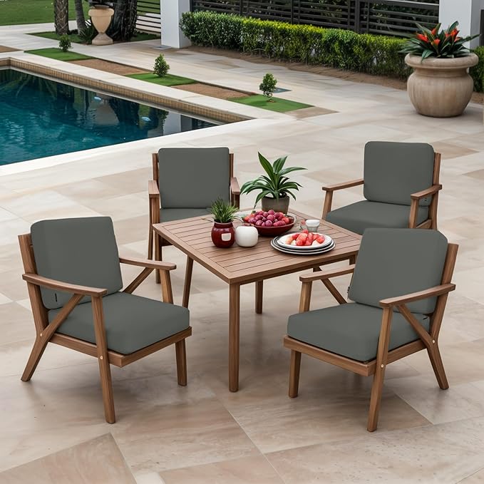 Favoyard Outdoor Deep Seat Cushion Set, 22 x 22 Inch Rainproof & 3-Year Fade Resistant Patio Furniture Cushions, Removable Seat Bottom & Back Cushion covers with Ties for Chair, Sofa, Couch, Dark Grey